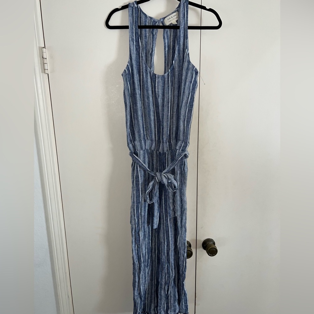 NWOT Cloth & Stone for Anthropologie Blue White Linen Stripe Jumpsuit Small S